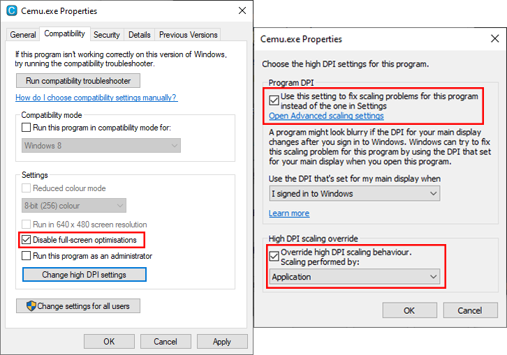 A screenshot of the settings necessary for Cemu